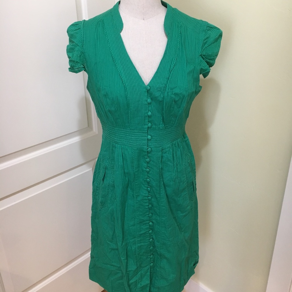 Green stripped button down dress